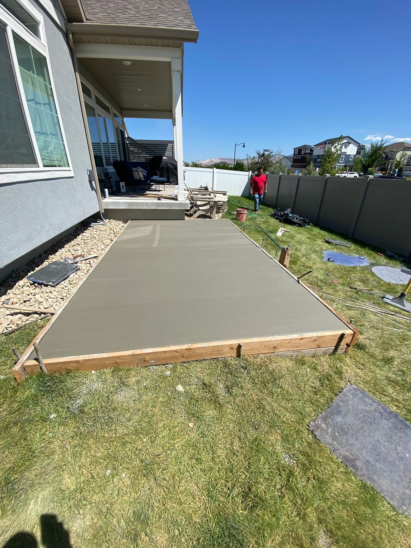 stamped concrete backyard patio Utah country